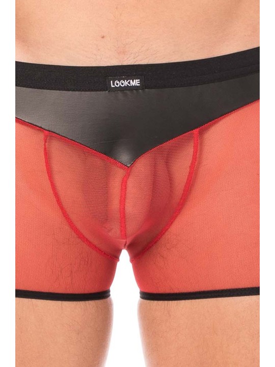 Fournisseur dropshipping boxer cuir simili et résille rouge transparente