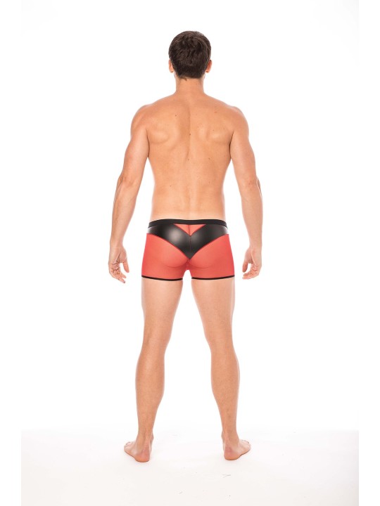 Fournisseur dropshipping boxer cuir simili et résille rouge transparente