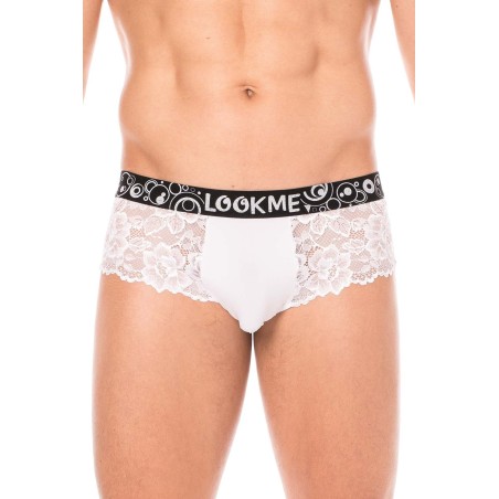 Fournisseur dropshipping Mini-Pants blanc en dentelle florale et poche de maintien opaque.