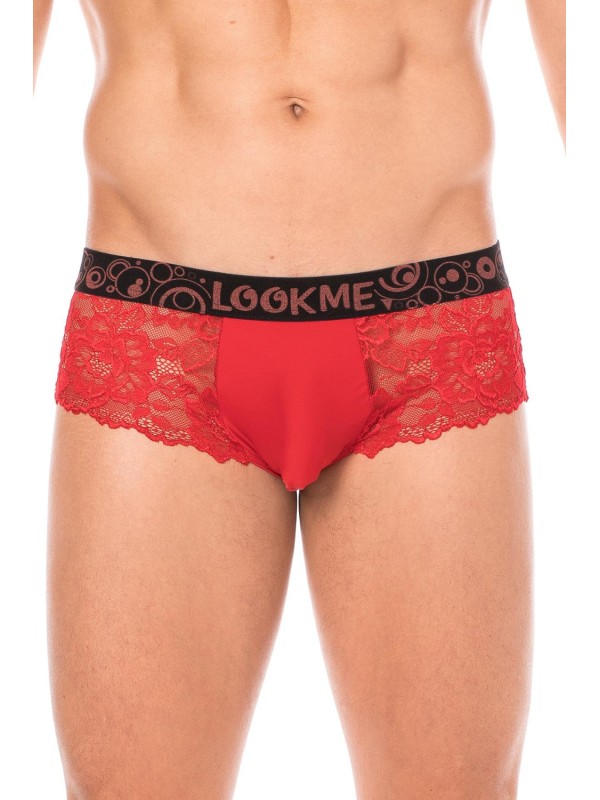 Fournisseur dropshipping Mini-Pants rouge en dentelle florale et poche de maintien opaque.