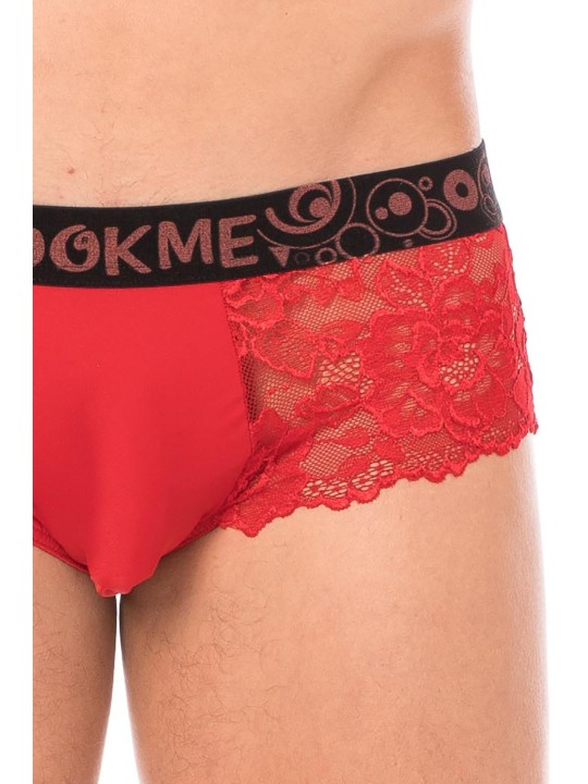 Fournisseur dropshipping Mini-Pants rouge en dentelle florale et poche de maintien opaque.