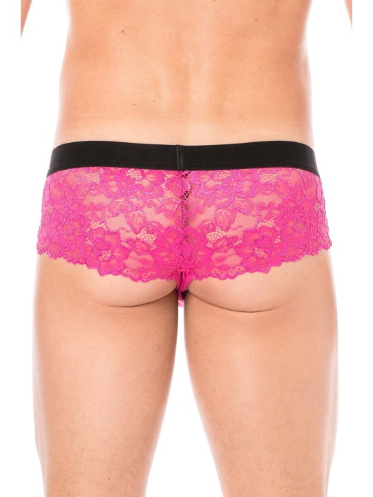 Fournisseur dropshipping Mini-Pants magenta en dentelle florale et poche de maintien opaque.