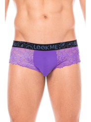 Fournisseur dropshipping Mini-Pants violet en dentelle florale et poche de maintien opaque.