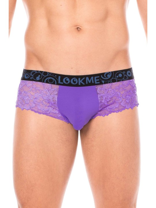 Fournisseur dropshipping Mini-Pants violet en dentelle florale et poche de maintien opaque.