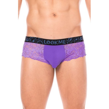 Fournisseur dropshipping Mini-Pants violet en dentelle florale et poche de maintien opaque.