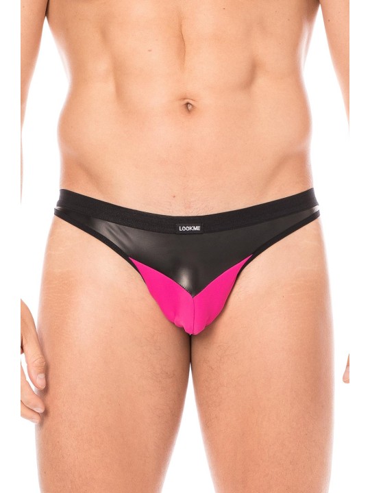 Fournisseur dropshipping string magenta design avec un tissu doux et opaque et un pointe en simili cuir sur la ceinture.