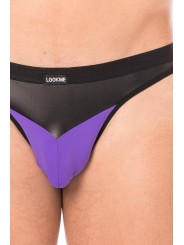 Fournisseur dropshipping string Violet design avec un tissu doux et opaque et un pointe en simili cuir sur la ceinture.