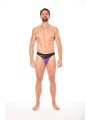 Fournisseur dropshipping string Violet design avec un tissu doux et opaque et un pointe en simili cuir sur la ceinture.