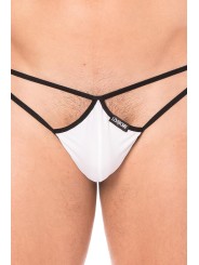 Fournisseur dropshipping Mini string blanc pour homme en forme de goutte avec sur les côtés des ficelles de maintien.