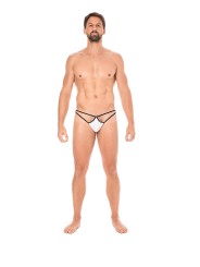 Fournisseur dropshipping Mini string blanc pour homme en forme de goutte avec sur les côtés des ficelles de maintien.