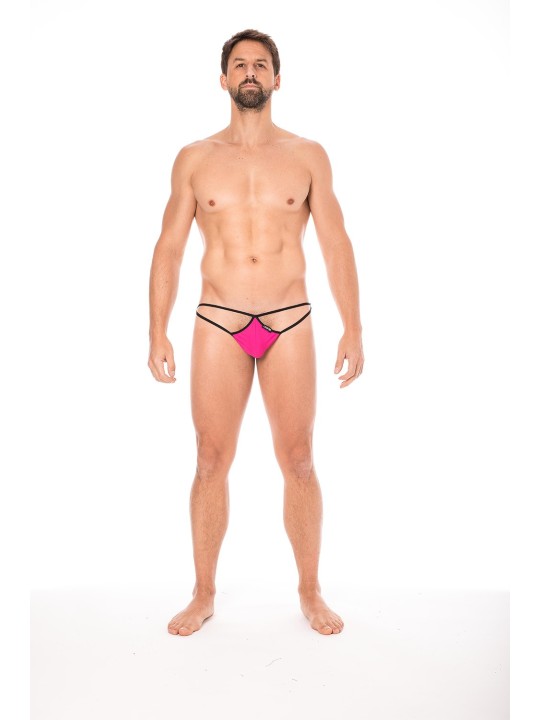 Fournisseur dropshipping Mini string magenta pour homme en forme de goutte avec sur les côtés des ficelles de maintien.