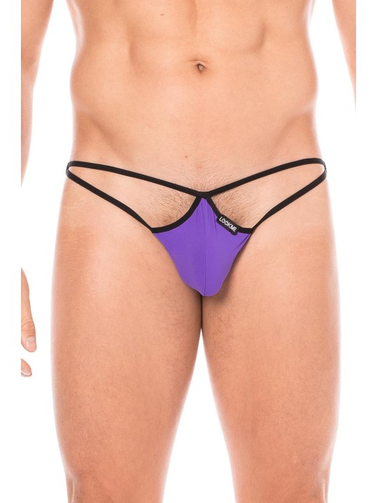 Fournisseur dropshipping Mini string violet pour homme en forme de goutte avec sur les côtés des ficelles de maintien.