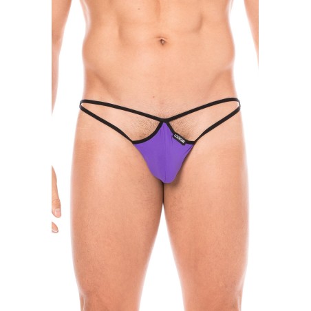 Fournisseur dropshipping Mini string violet pour homme en forme de goutte avec sur les côtés des ficelles de maintien.