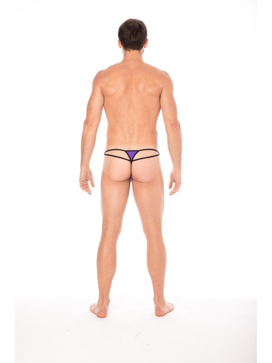 Fournisseur dropshipping Mini string violet pour homme en forme de goutte avec sur les côtés des ficelles de maintien.