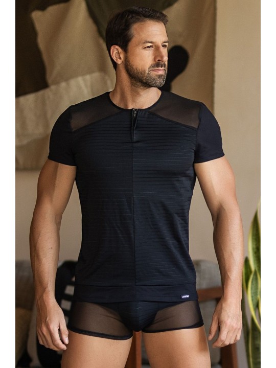 Fournisseur dropshipping T-shirt homme sexy confortable dans un style de rayures opaques et transparentes.