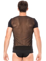 Fournisseur dropshipping T-shirt homme sexy confortable dans un style de rayures opaques et transparentes.