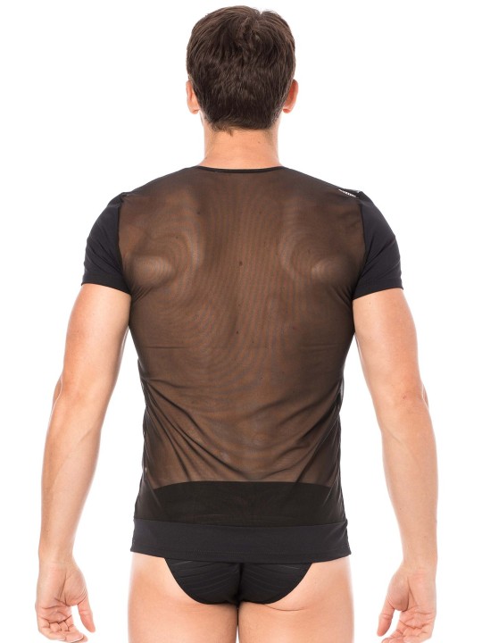 Fournisseur dropshipping T-shirt homme sexy confortable dans un style de rayures opaques et transparentes.