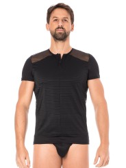 Fournisseur dropshipping T-shirt homme sexy confortable dans un style de rayures opaques et transparentes.