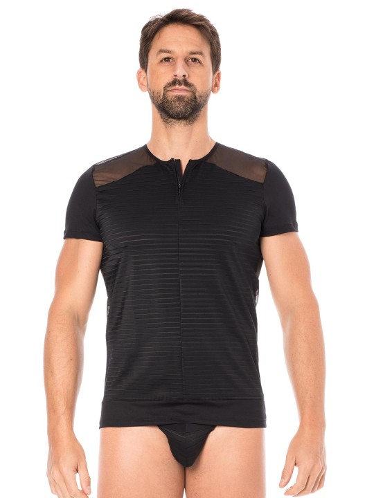 Fournisseur dropshipping T-shirt homme sexy confortable dans un style de rayures opaques et transparentes.