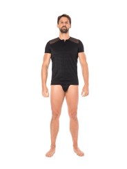 Fournisseur dropshipping T-shirt homme sexy confortable dans un style de rayures opaques et transparentes.