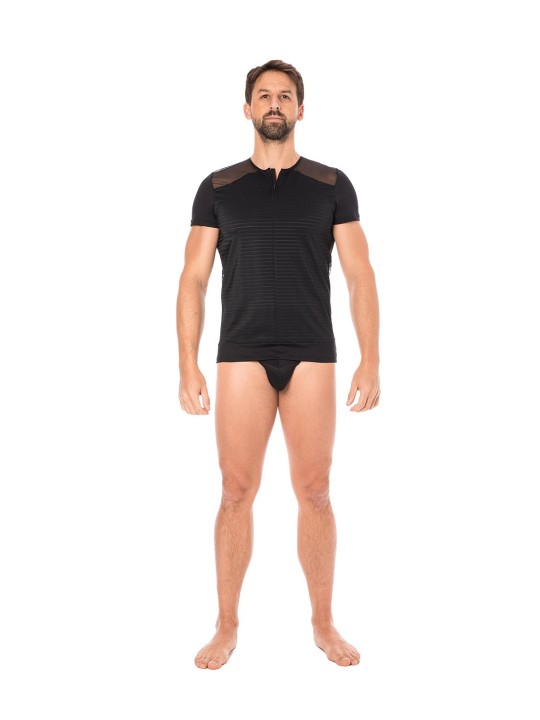 Fournisseur dropshipping T-shirt homme sexy confortable dans un style de rayures opaques et transparentes.