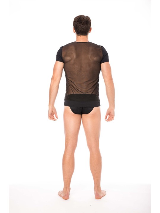 Fournisseur dropshipping T-shirt homme sexy confortable dans un style de rayures opaques et transparentes.