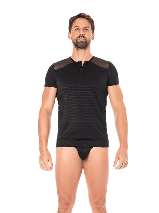 Fournisseur dropshipping T-shirt homme sexy confortable dans un style de rayures opaques et transparentes.