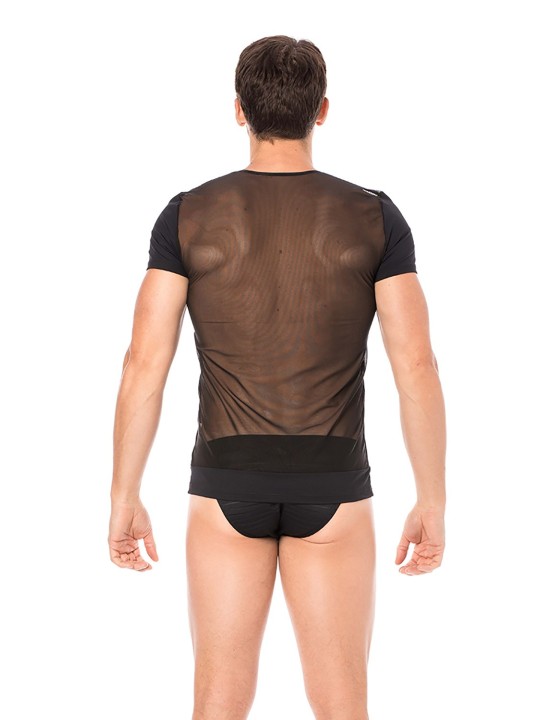 Fournisseur dropshipping T-shirt homme sexy confortable dans un style de rayures opaques et transparentes.