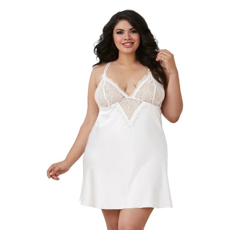 Nuisette grande taille satin et dentelle blanche de votre grossiste en dropshipping pour des nuits de noces sensuelles