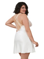 Nuisette grande taille satin et dentelle blanche de votre grossiste en dropshipping pour des nuits de noces sensuelles