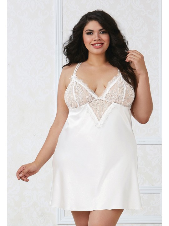 Nuisette grande taille satin et dentelle blanche de votre grossiste en dropshipping pour des nuits de noces sensuelles