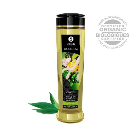 Fournisseur Shunga : huile massage bio thé vert aphrodisiaque