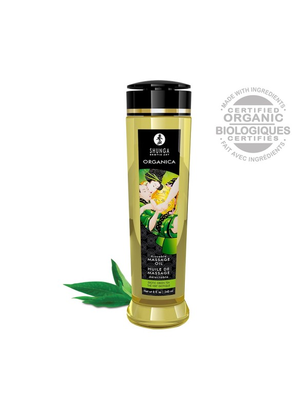 Fournisseur Shunga : huile massage bio thé vert aphrodisiaque