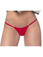 Distributeur en string dentelle rouge de la marque Mapalé, string sexy et minimaliste