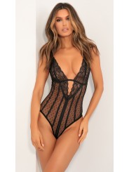 Body en résille et dentelle florale noire sexy pour la marque RENE ROFE  de chez votre distributeur CL.DIFFUSION