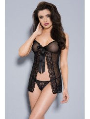 Nuisette Babydoll en fine résille noire et dentelle florale sexy sur les bords de la marque RENE ROFE.