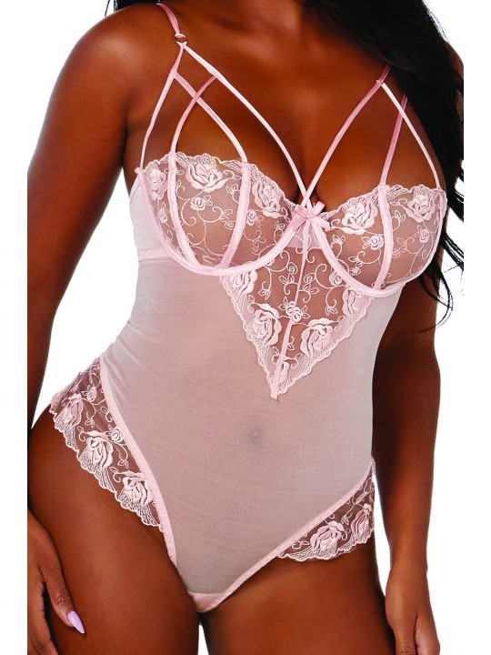 Body sensuelle et glamour en fine résille et dentelle florale de la marque de lingerie Dreamgirl.