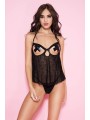 nuisette noire en fine résille avec seins nus de la marque Music Leg avec string assorti