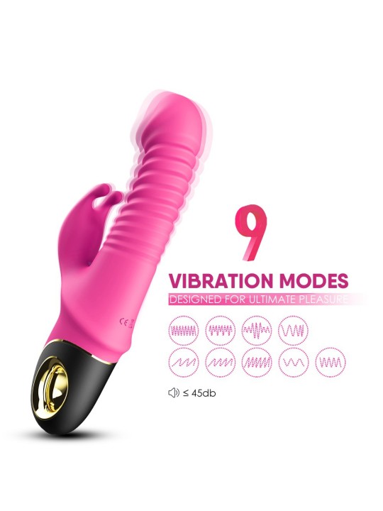 Vibromasseur Zing Rabbit avec va et vient et rotation, de couleur rose, rechargeable USB