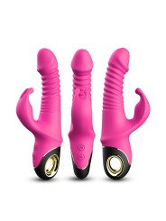 Vibromasseur Zing Rabbit avec va et vient et rotation, de couleur rose, rechargeable USB