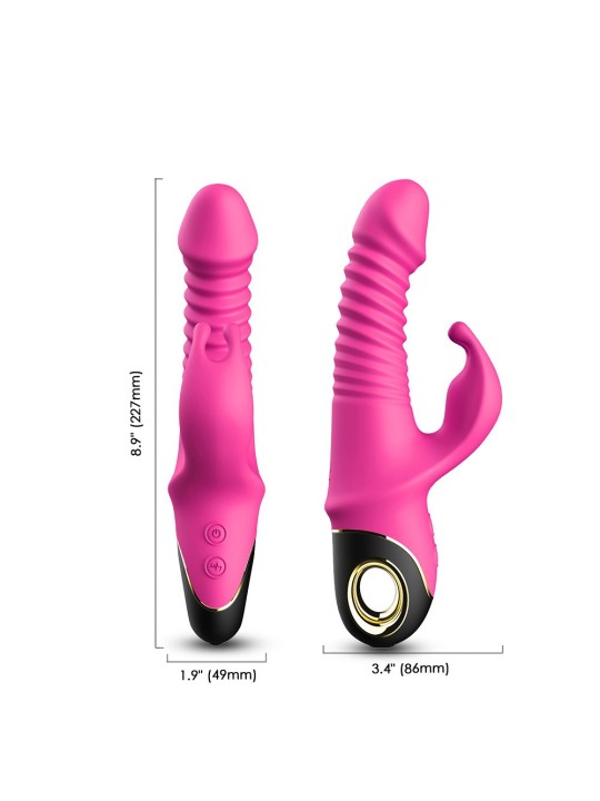 Vibromasseur Zing Rabbit avec va et vient et rotation, de couleur rose, rechargeable USB