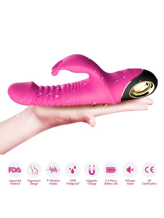 Vibromasseur Zing Rabbit avec va et vient et rotation, de couleur rose, rechargeable USB