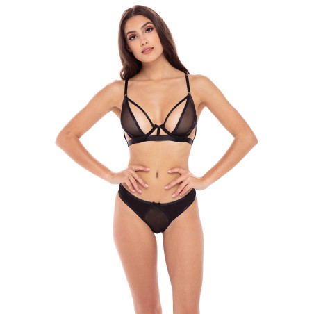 Soutien-gorge à armatures et culotte noire résille sexy de la marque René Rofé en dropshipping.