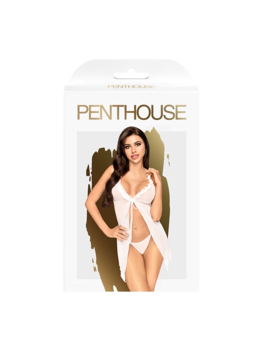 babydoll résille blanche semi transparente de chez votre distributeur Penthouse