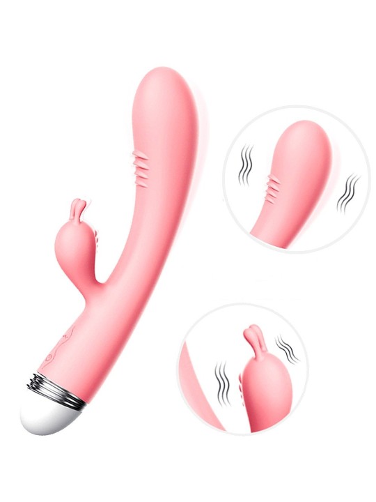 La marque Dreamy Toys vous propose ce vibromasseur rabbit courbé USB rose  en dropshipping.