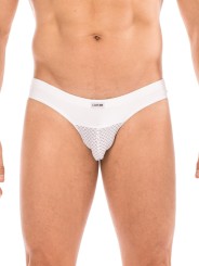 String blanc de la marque LOOKME sous-vêtement pour homme avec large ceinture et formes géométrique.