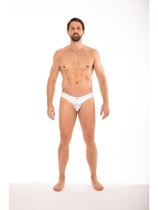 String blanc de la marque LOOKME sous-vêtement pour homme avec large ceinture et formes géométrique.