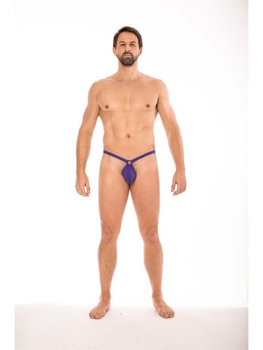 Mini String violet pour Homme avec sa poche "banane' pour une tenue droite de votre pénis distribué par la marque LOOK ME.