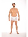 Boxer blanc de la marque LOOKME sous-vêtement pour homme avec large ceinture et formes géométrique.