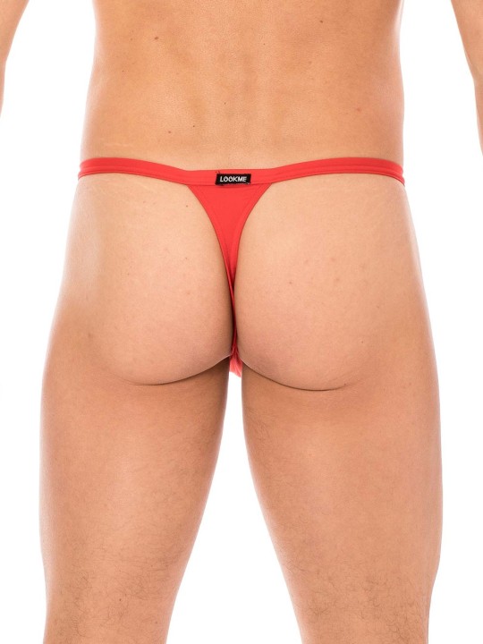 Mini String rouge pour Homme avec sa poche "banane' pour une tenue droite de votre pénis distribué par la marque LOOK ME.